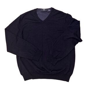 CK CALVIN KLEIN Mens V-Neck Sweater Size L Extra Fine Merino Wool Ribbed Classic